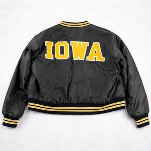 90s Iowa Hawkeyes Jacket Mens L Vintage Satin Bomber Black Yellow USA
